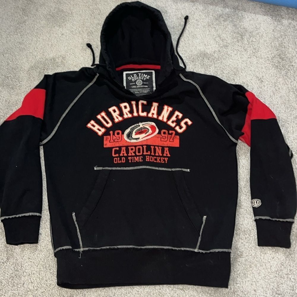 1997 Old Time Hockey Carolina Sewn Front Hurricanes Hooded Hoodie Sweatshirt L